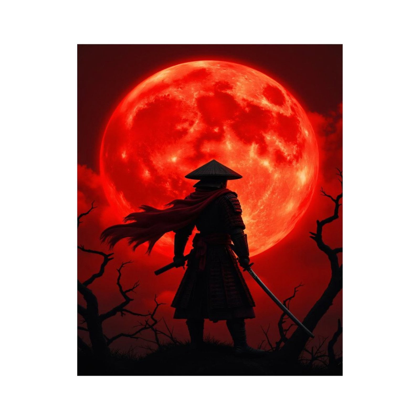 Paint by Numbers Kit for Adults, Samurai Red Moon Spectacle Scene