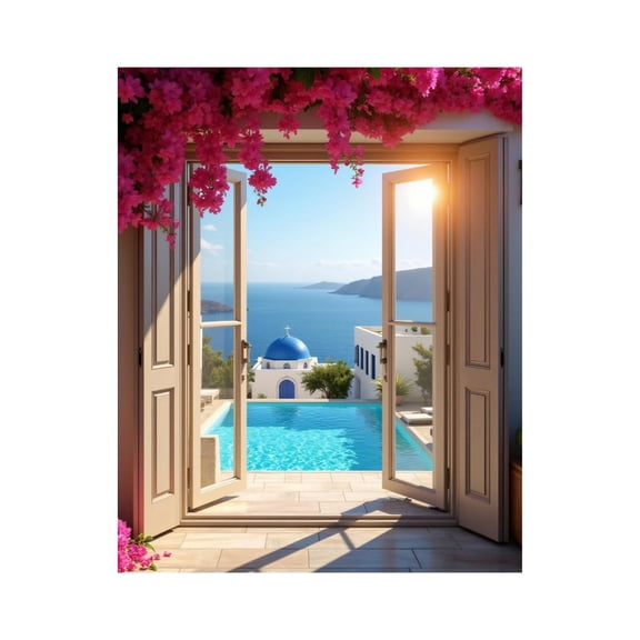 Paint by Numbers Kit for Adults, Santorini Balcony View Blue Calm Paint by Numbers, Easy Paint by Numbers Kit for Adults Beginner, DIY Adult Paint by Number Kits on Canvas, Home Decor
