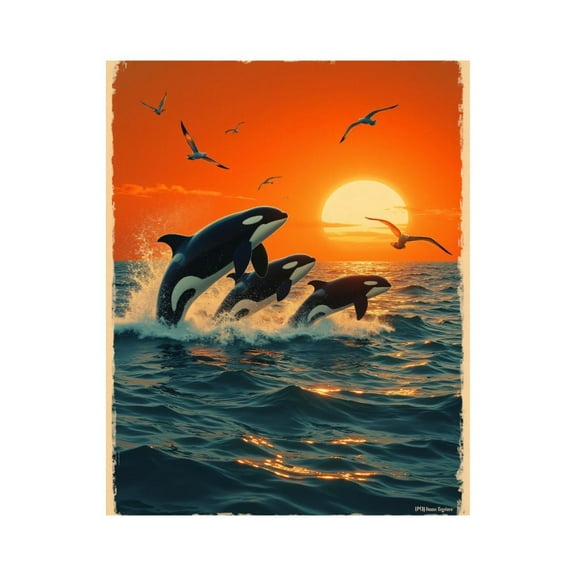 Paint by Numbers Kit for Adults, Seascape Orcas Sunset Flight Paint by Numbers, Easy Paint by Numbers Kit for Adults Beginner, DIY Adult Paint by Number Kits on Canvas, 12x16in Home Decor