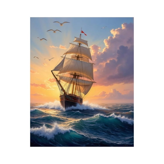 Paint by Numbers Kit for Adults, Seascape Ship Sunset Adventure Paint by Numbers, Easy Paint by Numbers Kit for Adults Beginner, DIY Adult Paint by Number Kits on Canvas, 12x16in Home Decor