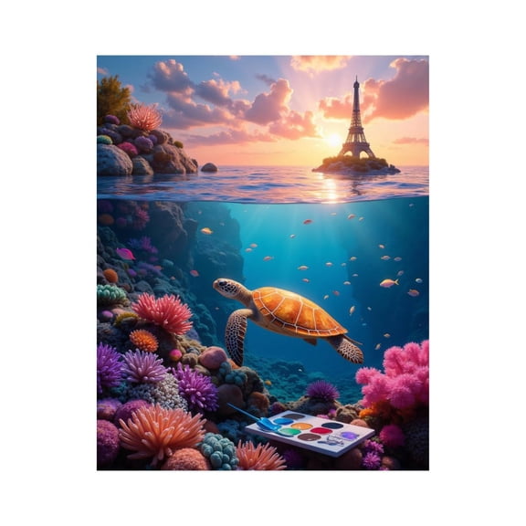 Paint by Numbers Kit for Adults, Seascape Turtle Sunrise Coral Palette Paint by Numbers, Easy Paint by Numbers Kit for Adults Beginner, DIY Adult Paint by Number Kits on Canvas, Home Decor