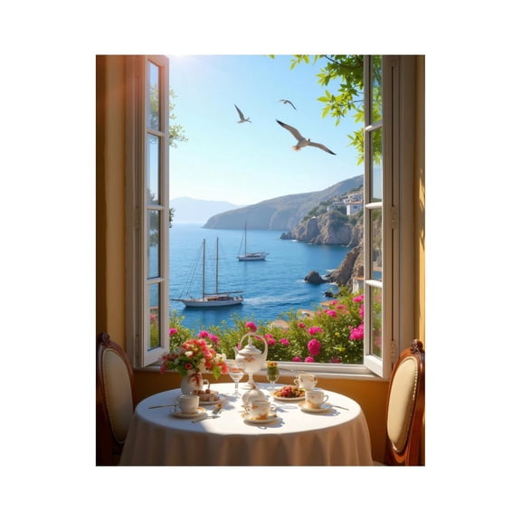 Paint by Numbers Kit for Adults, Seaside Breakfast View Elegance Paint by Numbers, Easy Paint by Numbers Kit for Adults Beginner, DIY Adult Paint by Number Kits on Canvas, Home Decor