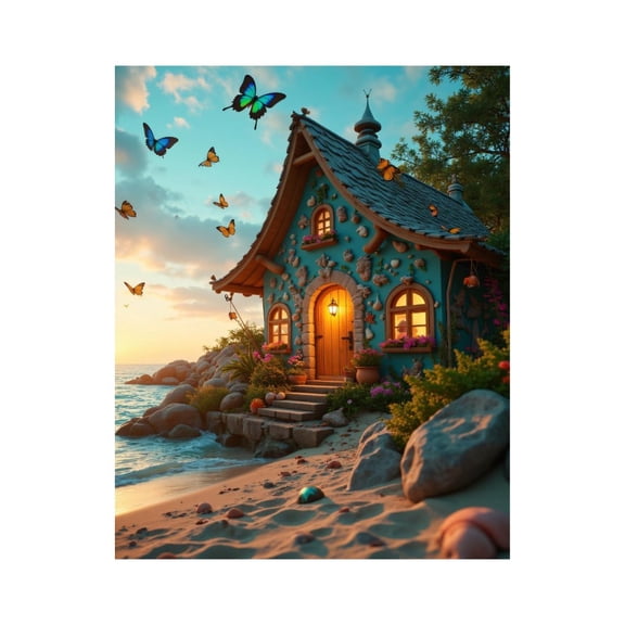 Paint by Numbers Kit for Adults, Seaside Cottage At Sunset Paint by Numbers, Easy Paint by Numbers Kit for Adults Beginner, DIY Adult Paint by Number Kits on Canvas, 12x16in Home Decor