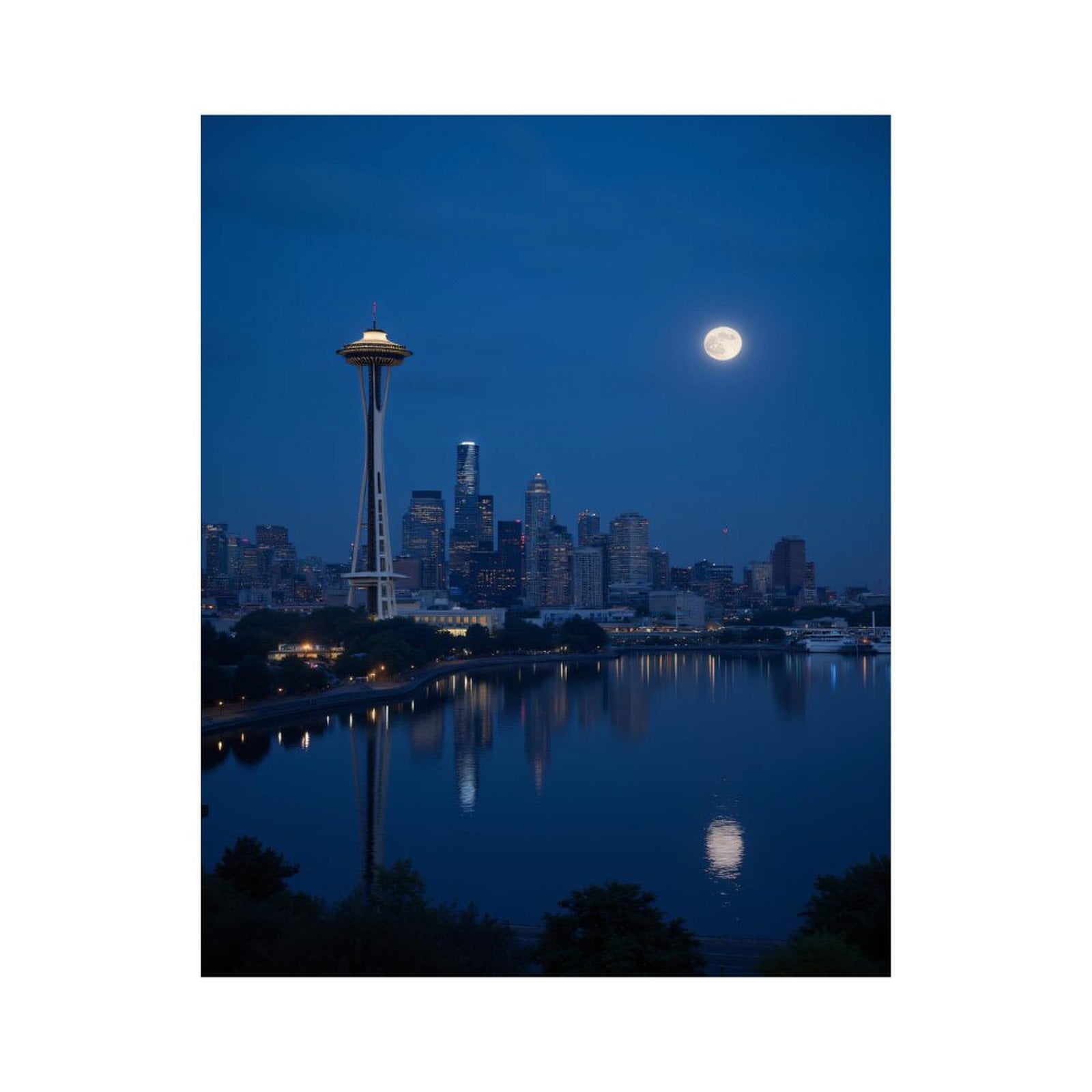 Paint by Numbers Kit for Adults, Seattle Night Skyline Moonlit ...