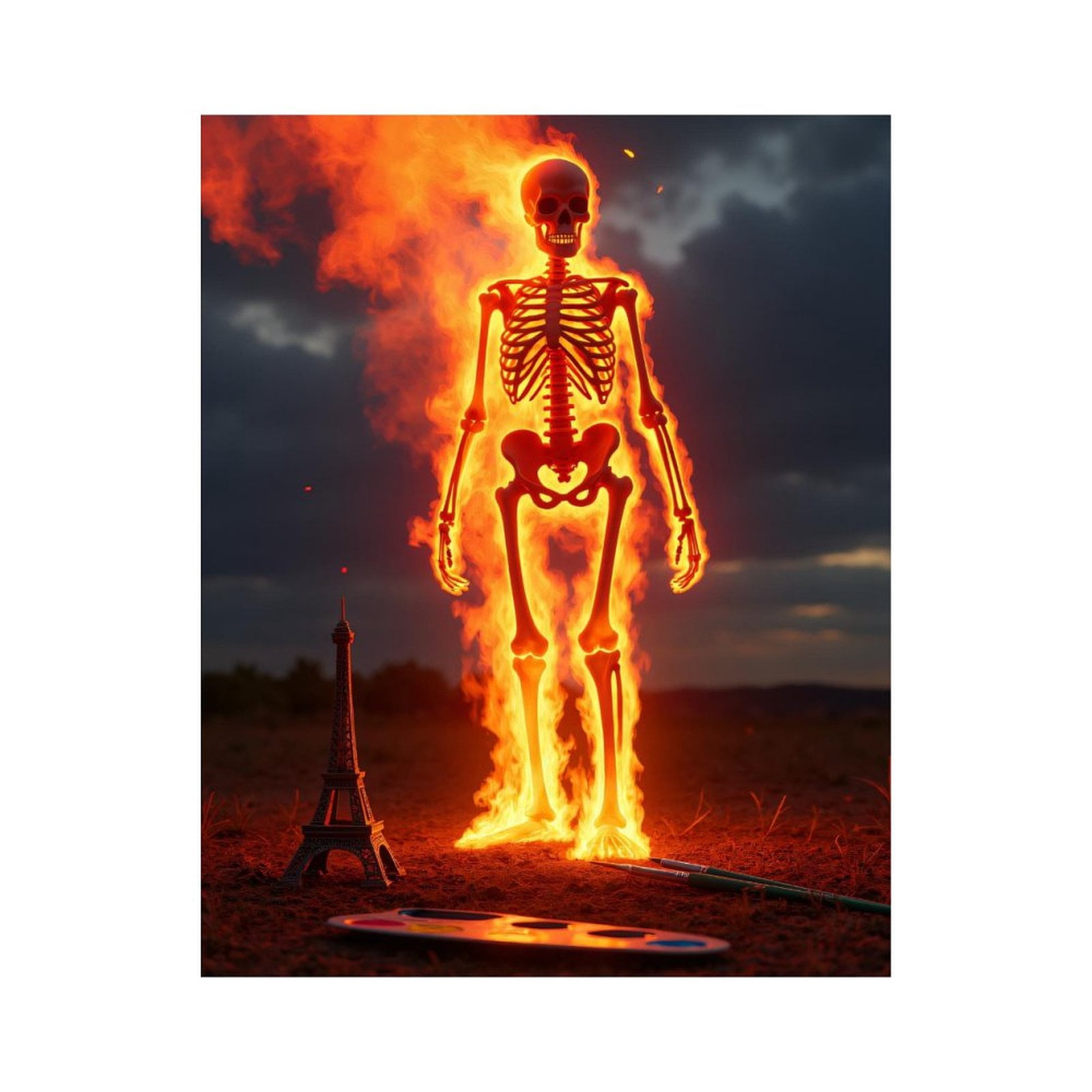 Paint by Numbers Kit for Adults, Skeleton In Flames With Miniature Tower Paint by Numbers, Easy Paint by Numbers Kit for Adults Beginner, DIY Adult Paint by Number Kits on Canvas, 12x16in Home Decor