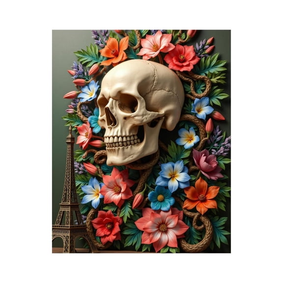 Paint by Numbers Kit for Adults, Skull Floral Eiffel Tower Art Paint by Numbers, Easy Paint by Numbers Kit for Adults Beginner, DIY Adult Paint by Number Kits on Canvas, Home Decor