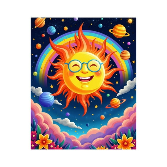 Paint by Numbers Kit for Adults, Smiling Sun Solar System Rainbow Paint by Numbers, Easy Paint by Numbers Kit for Adults Beginner, DIY Adult Paint by Number Kits on Canvas, Home Decor