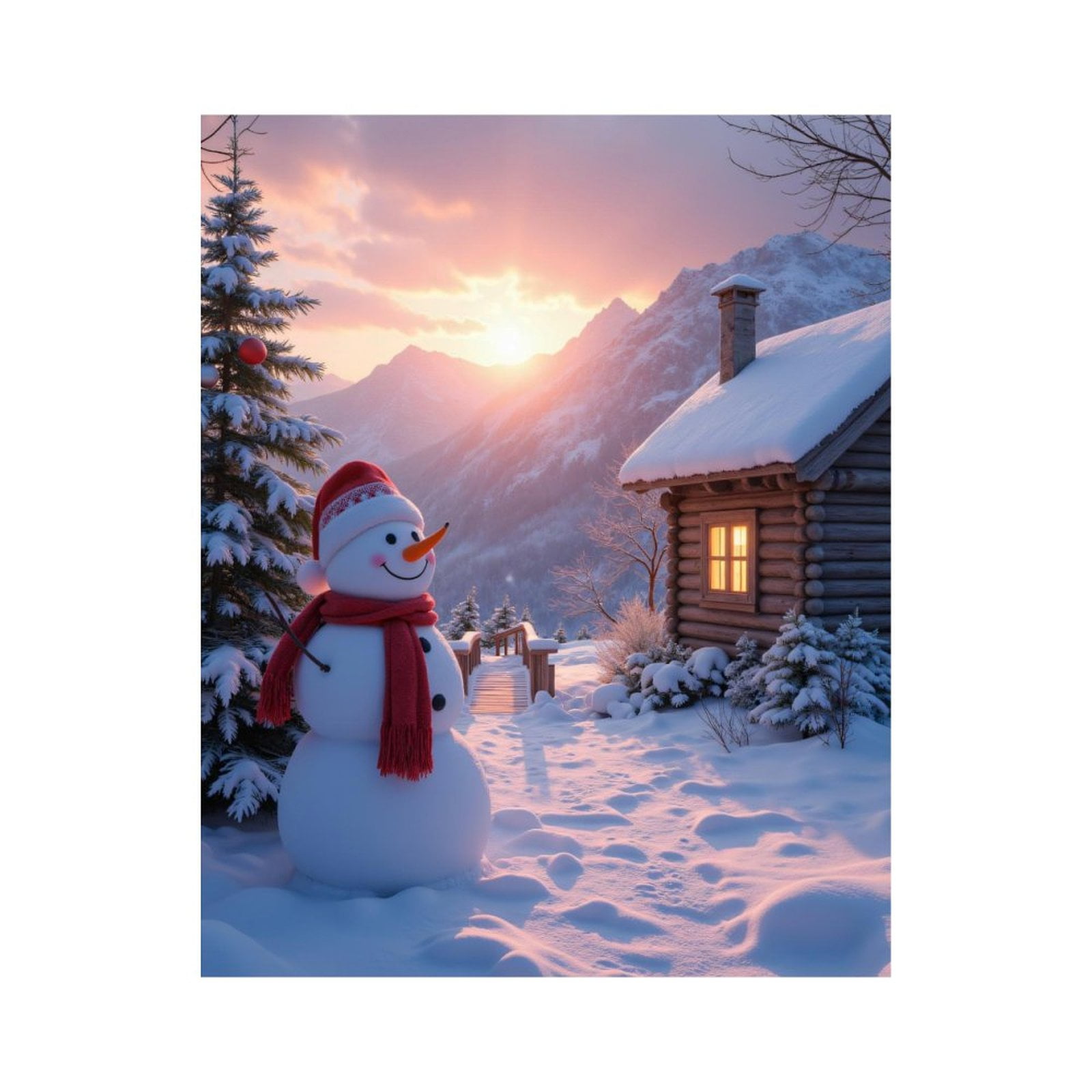 Paint by Numbers Kit for Adults, Snowman Cabin Sunset Winter