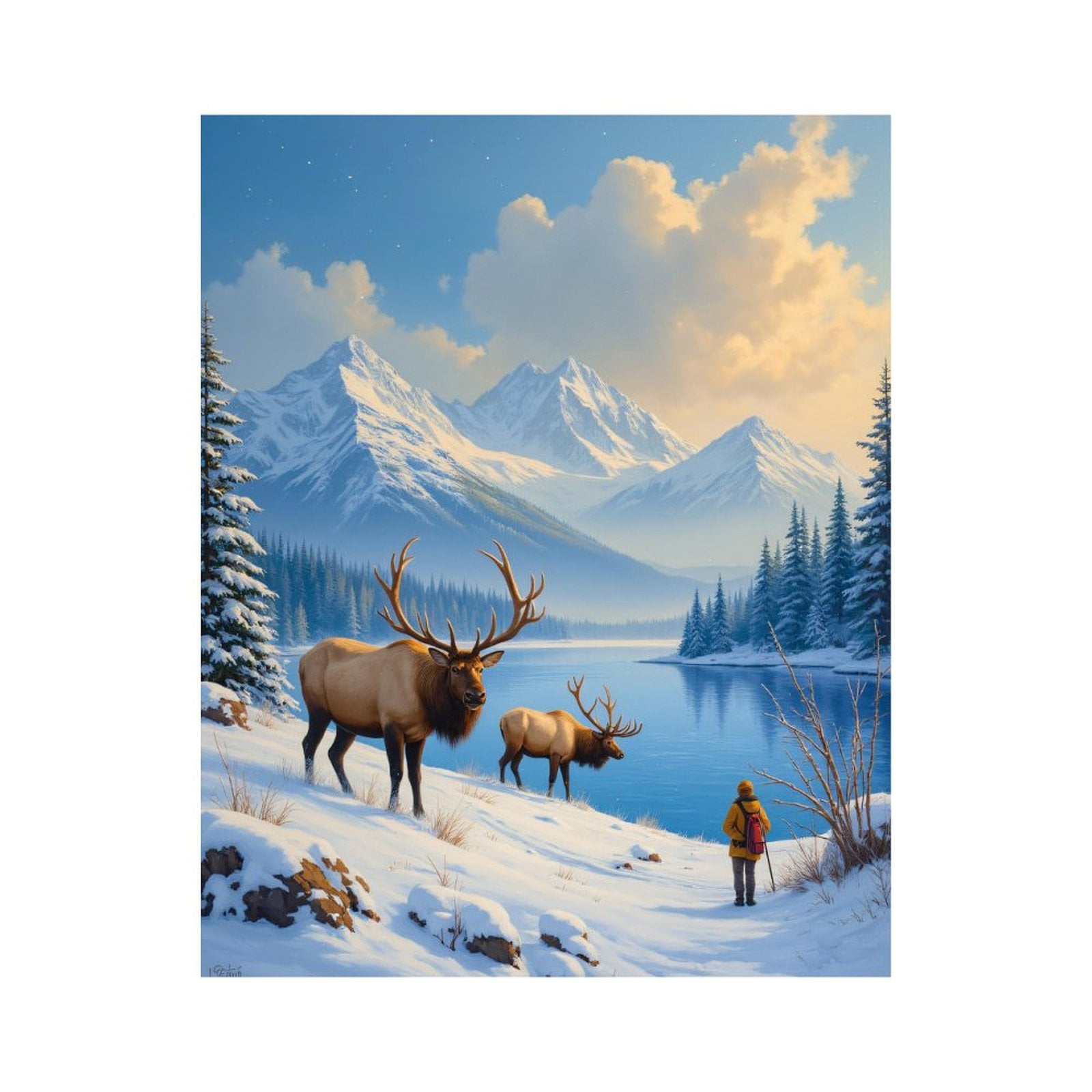 Paint by Numbers Kit for Adults, Snowy Mountain Elk Reflection Paint by Numbers, Easy Paint by Numbers Kit for Adults Beginner, DIY Adult Paint by Number Kits on Canvas, 12x16in Home Decor
