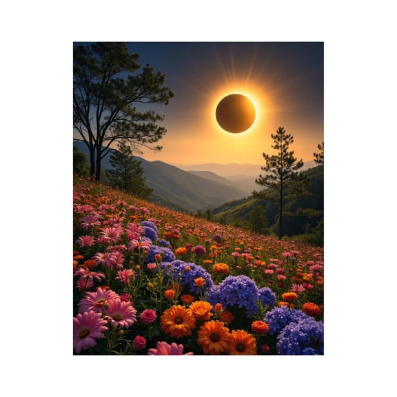 Paint by Numbers Kit for Adults, Solar Eclipse Over Flower Meadow Paint by Numbers, Easy Paint by Numbers Kit for Adults Beginner, DIY Adult Paint by Number Kits on Canvas, 12x16in Home Decor