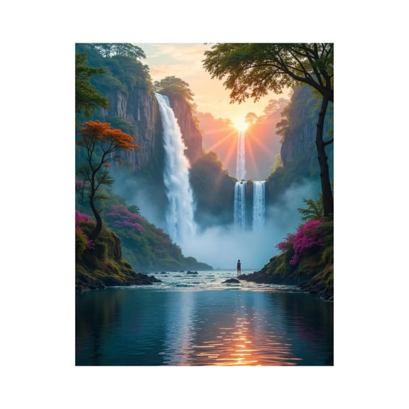 Paint by Numbers Kit for Adults, Spectacular Waterfall Sunrise Scene Paint by Numbers, Easy Paint by Numbers Kit for Adults Beginner, DIY Adult Paint by Number Kits on Canvas, 12x16in Home Decor