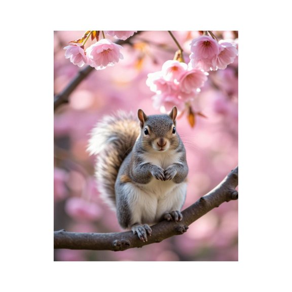 Paint by Numbers Kit for Adults, Squirrel Cherry Blossom Branch Paint by Numbers, Easy Paint by Numbers Kit for Adults Beginner, DIY Adult Paint by Number Kits on Canvas, Home Decor 12x16in