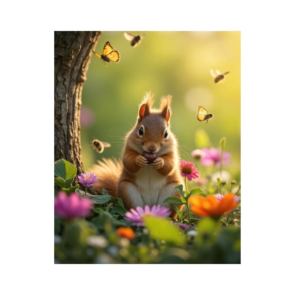 Paint by Numbers Kit for Adults, Squirrel In Nature With Flowers Paint by Numbers, Easy Paint by Numbers Kit for Adults Beginner, DIY Adult Paint by Number Kits on Canvas, 12x16in Home Decor