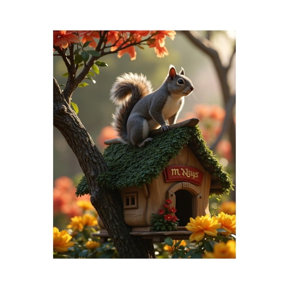 Paint by Numbers Kit for Adults, Squirrel Nature Wooden House Blossoms Paint by Numbers, Easy Paint by Numbers Kit for Adults Beginner, DIY Adult Paint by Number Kits on Canvas, 12x16in Home Decor