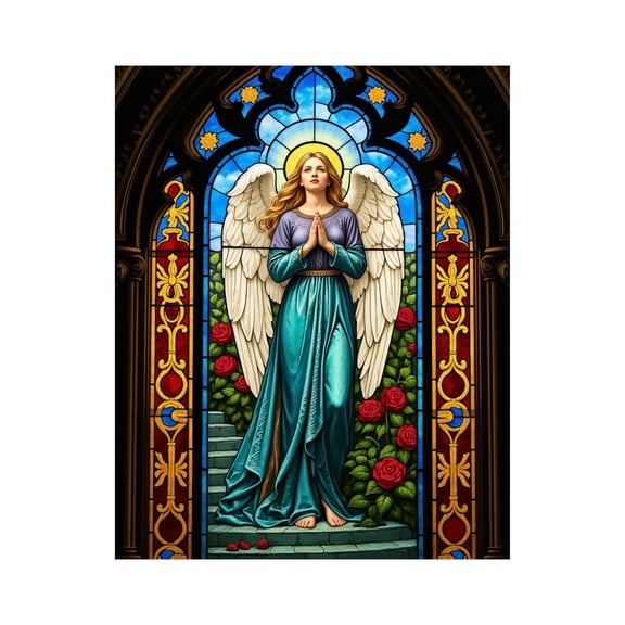 Paint by Numbers Kit for Adults, Stained Glass Angel With Roses Paint by Numbers, Easy Paint by Numbers Kit for Adults Beginner, DIY Adult Paint by Number Kits on Canvas, 12x16in Home Decor