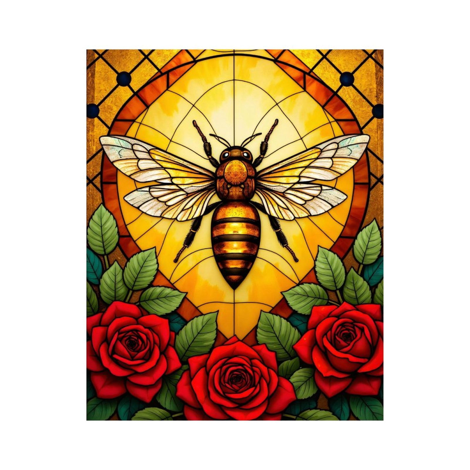 Paint by Numbers Kit for Adults, Stained Glass Bee Rose Artwork Paint by Numbers, Easy Paint by Numbers Kit for Adults Beginner, DIY Adult Paint by Number Kits on Canvas, Home Decor