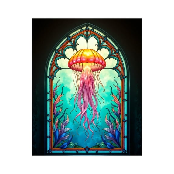 Paint by Numbers Kit for Adults, Stained Glass Jellyfish Ocean Scene Paint by Numbers, Easy Paint by Numbers Kit for Adults Beginner, DIY Adult Paint by Number Kits on Canvas, Home Decor