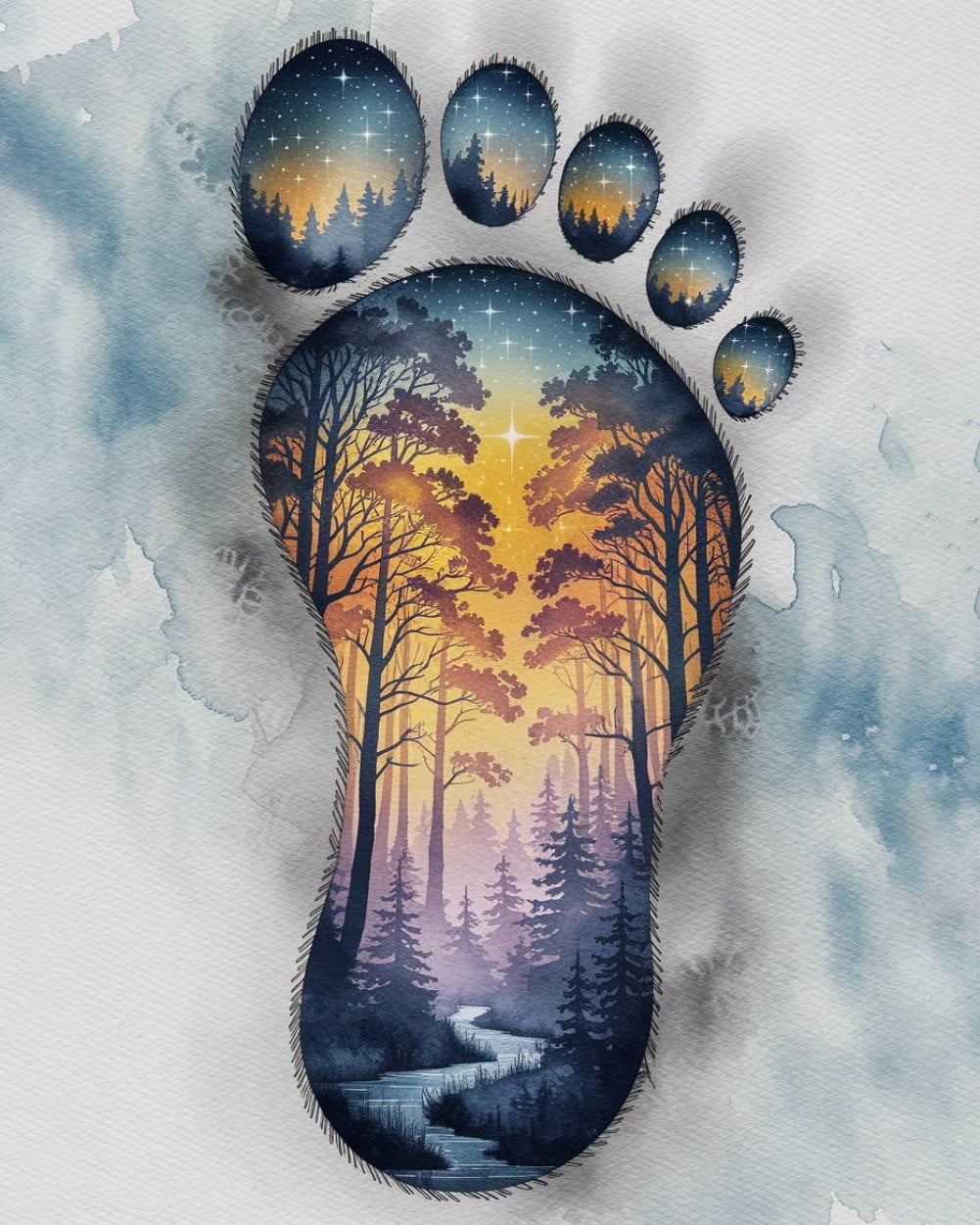 Paint by Numbers Kit for Adults - Starry Night Forest in Footprints ...