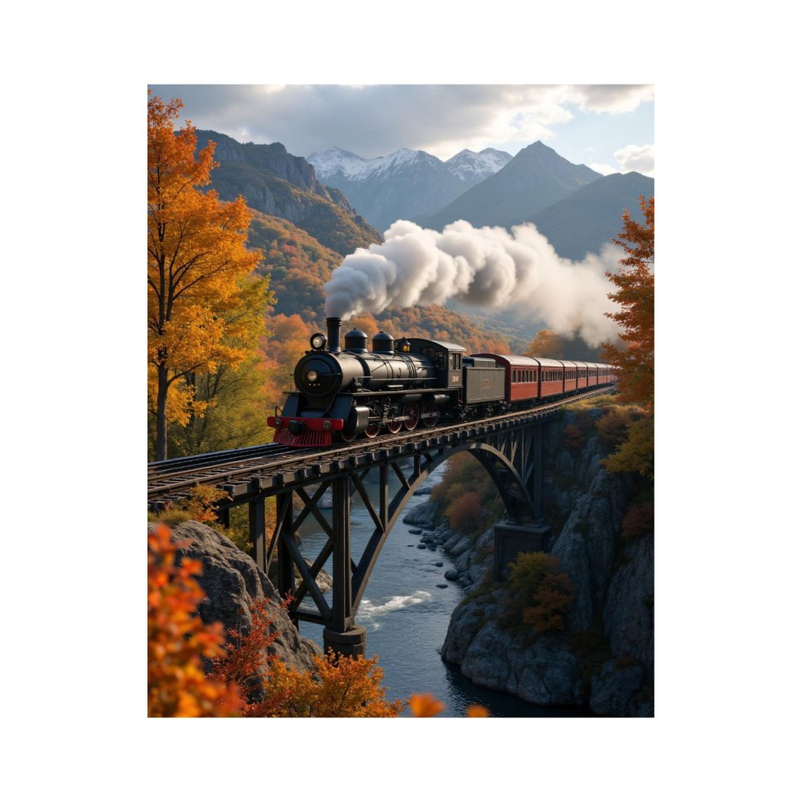 Paint by Numbers Kit for Adults, Steam Train Autumn Bridge Landscape Paint by Numbers, Easy Paint by Numbers Kit for Adults Beginner, DIY Adult Paint by Number Kits on Canvas, Home Decor