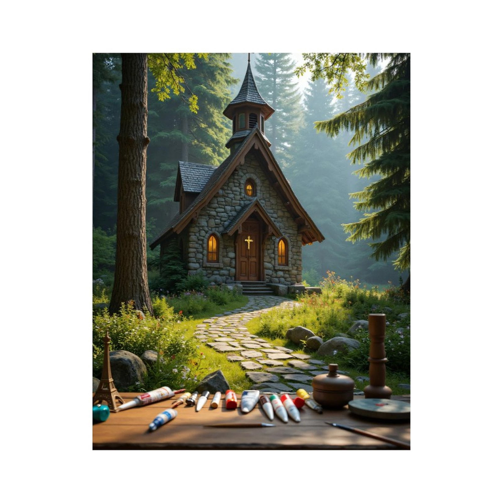Paint by Numbers Kit for Adults, Stone Chapel Forest Pathway Scenery ...