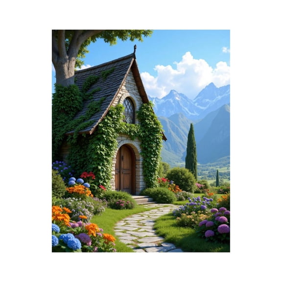 Paint by Numbers Kit for Adults, Stone Cottage In Mountain Meadow Paint by Numbers, Easy Paint by Numbers Kit for Adults Beginner, DIY Adult Paint by Number Kits on Canvas, 12x16in Home Decor