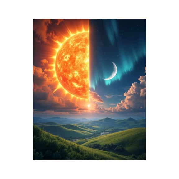 Paint by Numbers Kit for Adults, Sun Moon Contrast Over Hills Paint by Numbers, Easy Paint by Numbers Kit for Adults Beginner, DIY Adult Paint by Number Kits on Canvas, Home Decor