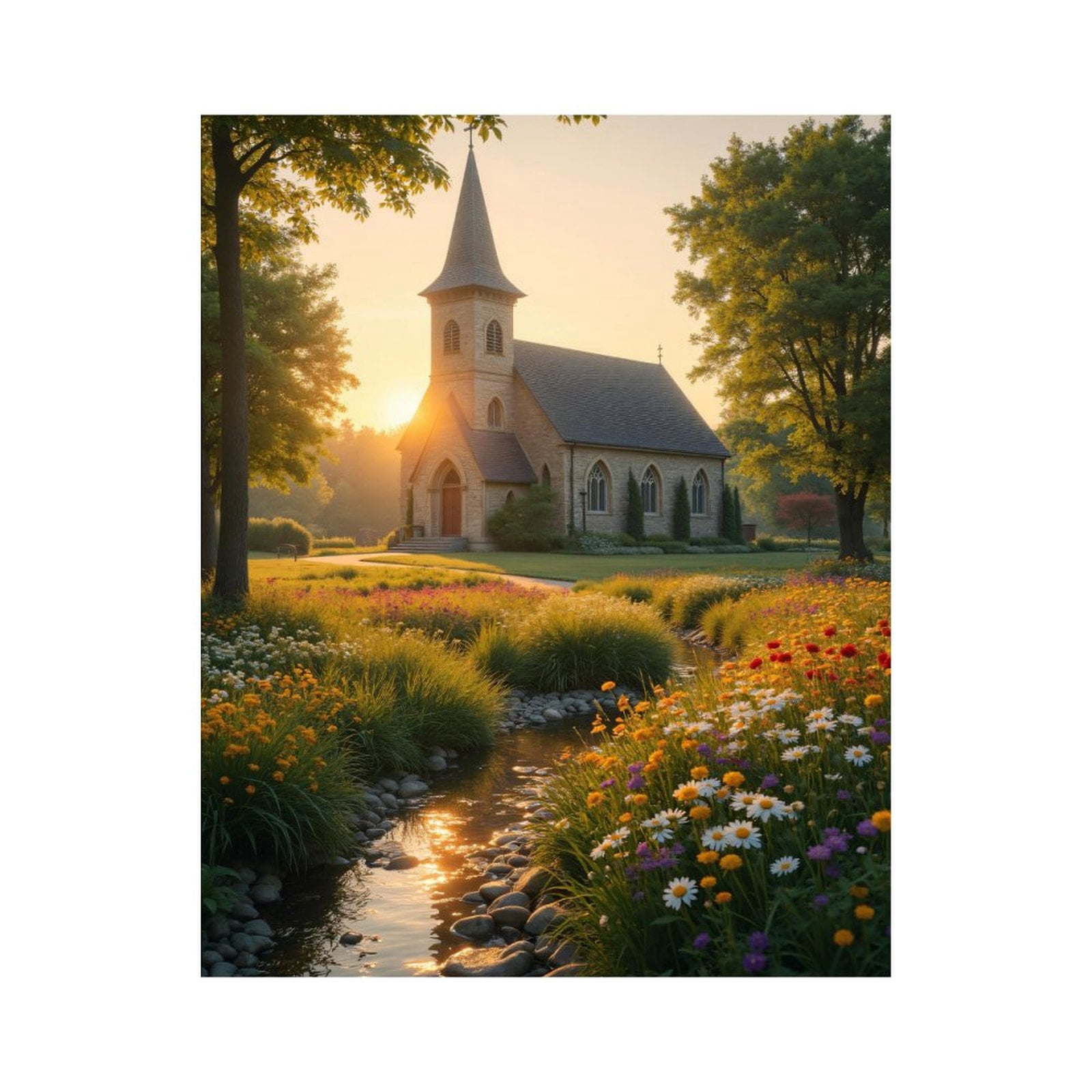 Paint by Numbers Kit for Adults, Sunlit Chapel Garden Stream Paint by Numbers, Easy Paint by Numbers Kit for Adults Beginner, DIY Adult Paint by Number Kits on Canvas, Home Decor