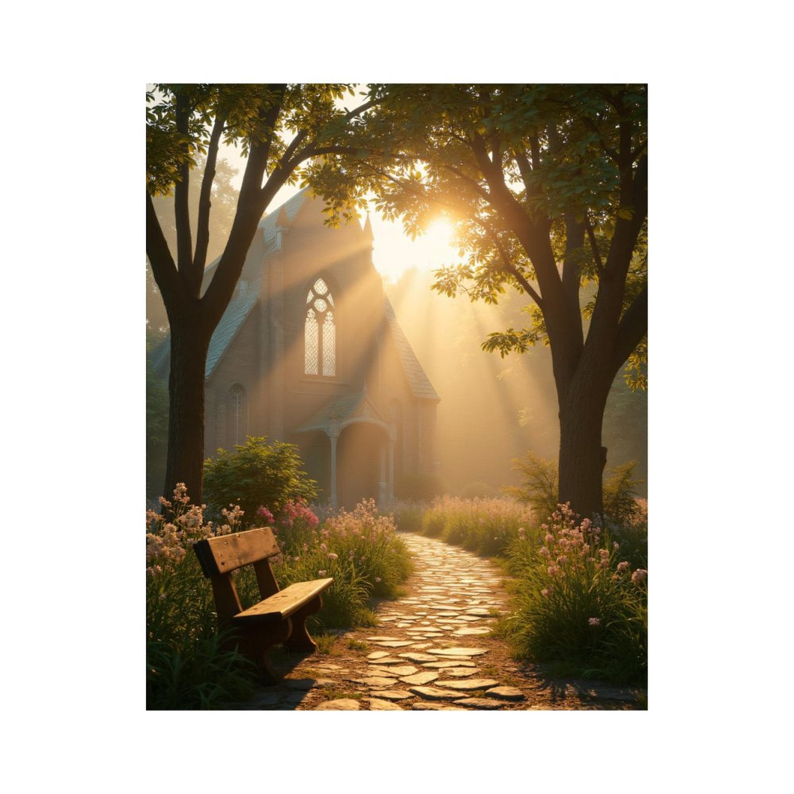 Paint by Numbers Kit for Adults, Sunlit Pathway Towards Chapel Paint by Numbers, Easy Paint by Numbers Kit for Adults Beginner, DIY Adult Paint by Number Kits on Canvas, Home Decor