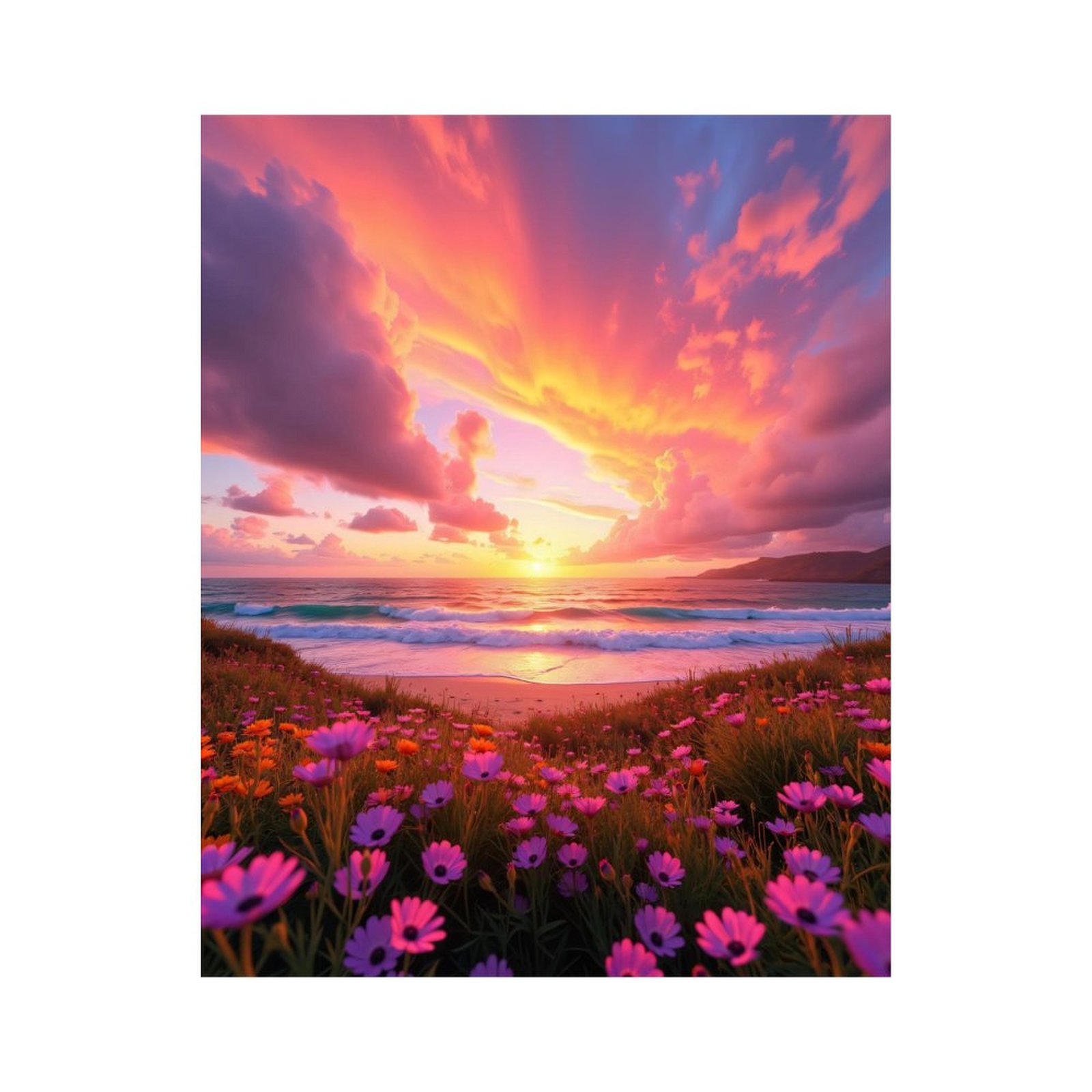 Paint by Numbers Kit for Adults, Sunset Beach Flowers Sky Ocean Paint ...