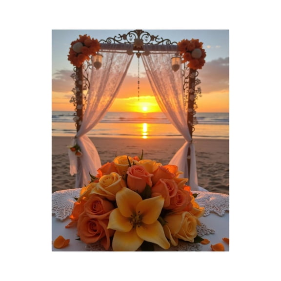 Paint by Numbers Kit for Adults, Sunset Beach Wedding Arch Flowers Paint by Numbers, Easy Paint by Numbers Kit for Adults Beginner, DIY Adult Paint by Number Kits on Canvas, 12x16in Home Decor