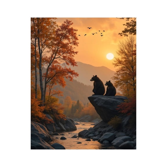 Paint by Numbers Kit for Adults, Sunset Bears Autumn River Scene Paint by Numbers, Easy Paint by Numbers Kit for Adults Beginner, DIY Adult Paint by Number Kits on Canvas, 12x16in Home Decor