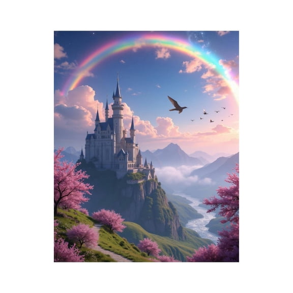Paint by Numbers Kit for Adults, Sunset Castle Rainbow Blossoms Paint by Numbers, Easy Paint by Numbers Kit for Adults Beginner, DIY Adult Paint by Number Kits on Canvas, 12x16in Home Decor