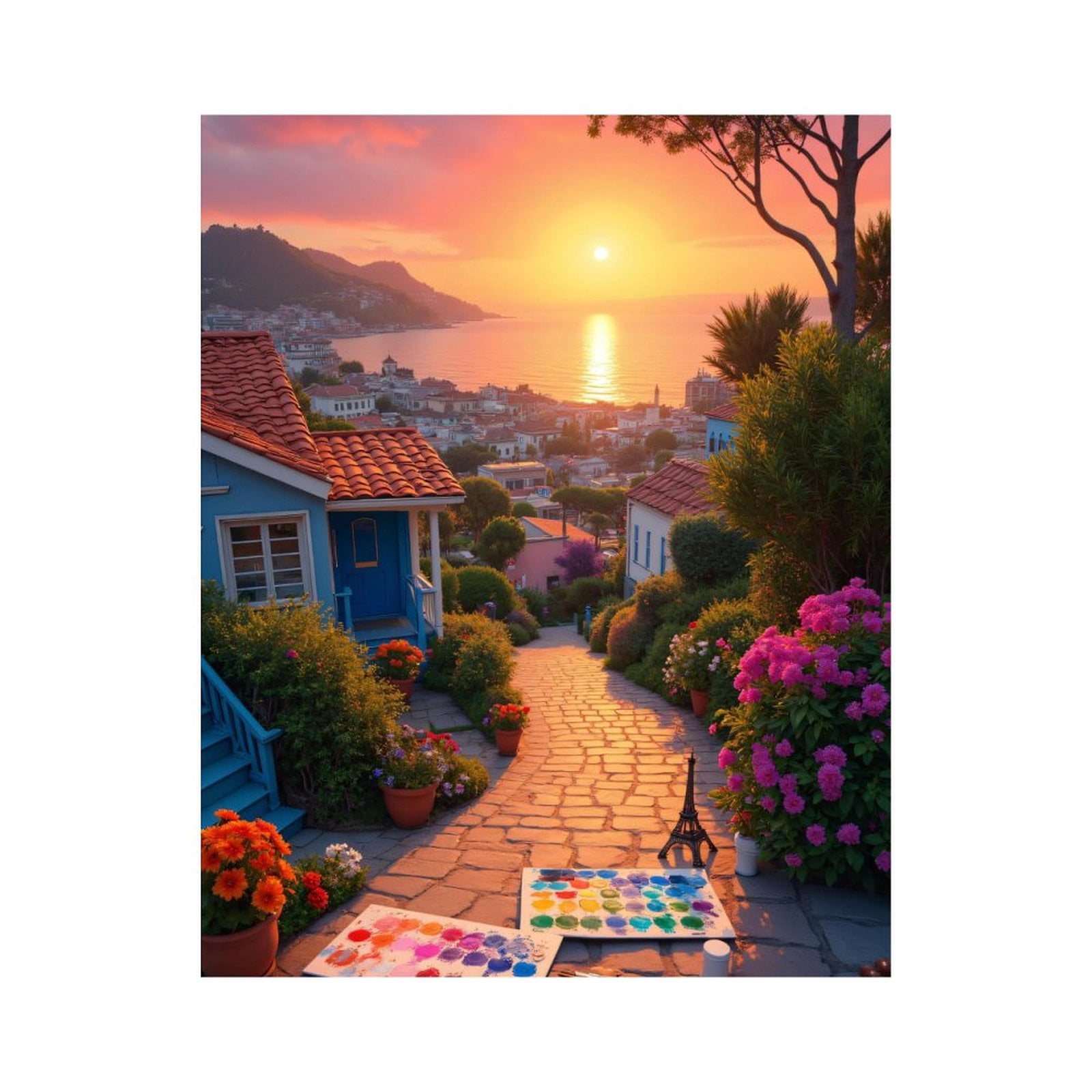 Paint by Numbers Kit for Adults, Sunset Coastal Village Pathway Art ...