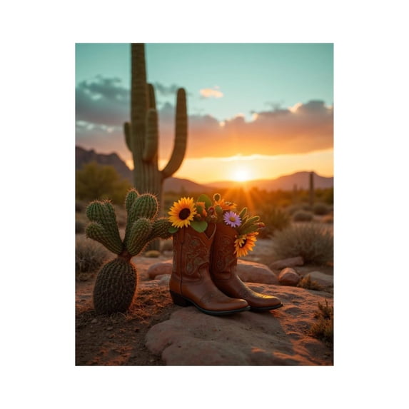 Paint by Numbers Kit for Adults, Sunset Desert Boots Cactus Flowers Paint by Numbers, Easy Paint by Numbers Kit for Adults Beginner, DIY Adult Paint by Number Kits on Canvas, 12x16in Home Decor