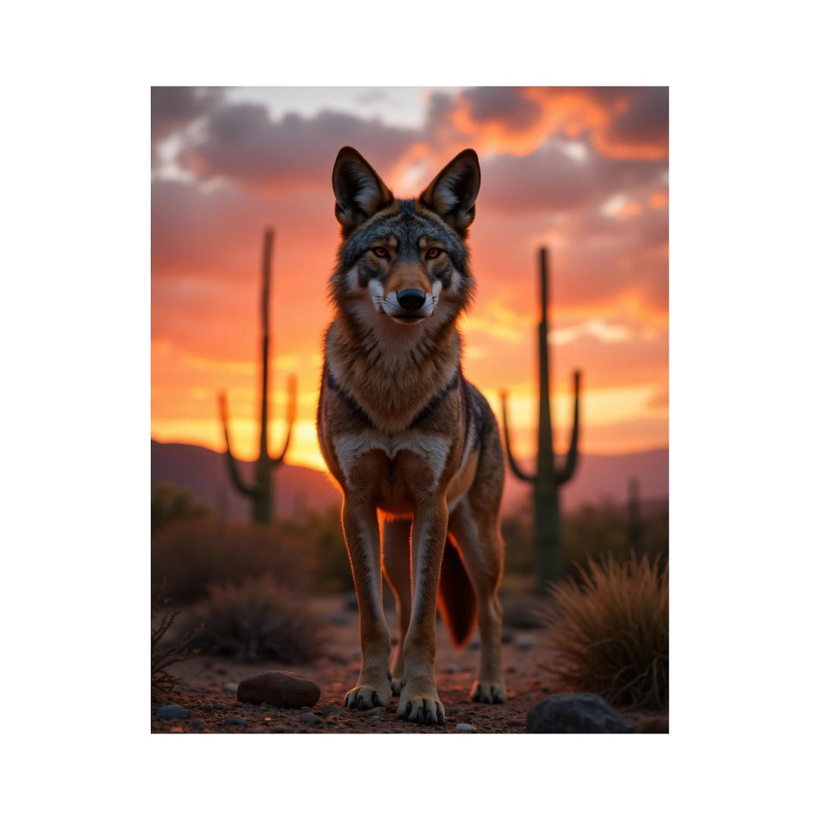 Paint by Numbers Kit for Adults, Sunset Desert Coyote Standing Cacti Paint by Numbers, Easy Paint by Numbers Kit for Adults Beginner, DIY Adult Paint by Number Kits on Canvas, 12x16in Home Decor