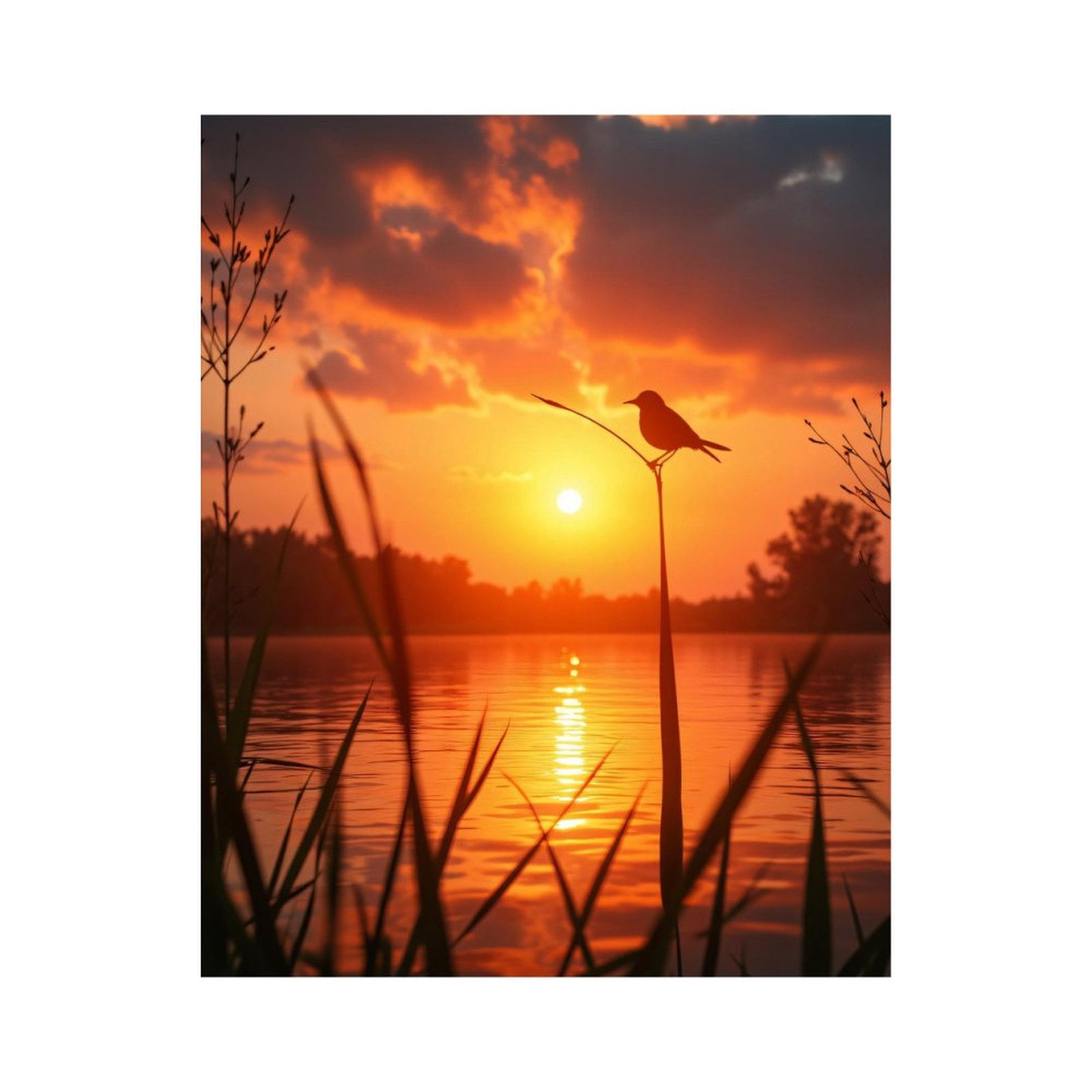 Paint by Numbers Kit for Adults, Sunset Lake Bird Silhouette Reflection ...
