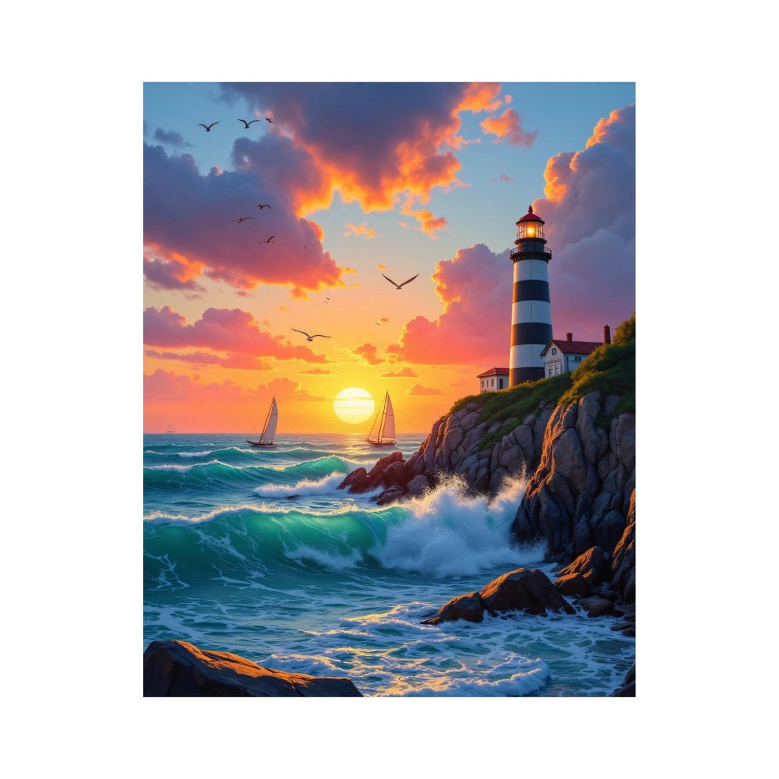 Paint by Numbers Kit for Adults, Sunset Lighthouse Coastal Waves Paint by Numbers, Easy Paint by Numbers Kit for Adults Beginner, DIY Adult Paint by Number Kits on Canvas, Home Decor