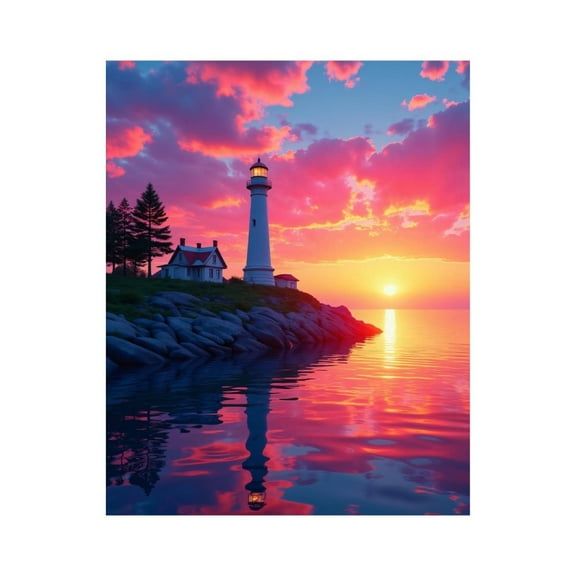 Paint by Numbers Kit for Adults, Sunset Lighthouse Ocean Reflection Paint by Numbers, Easy Paint by Numbers Kit for Adults Beginner, DIY Adult Paint by Number Kits on Canvas, Home Decor