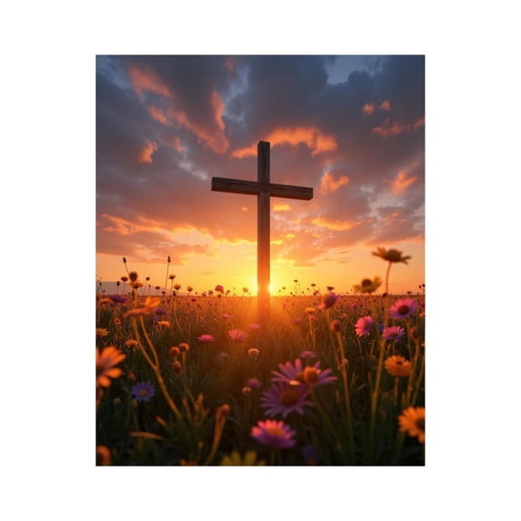 Paint by Numbers Kit for Adults, Sunset Meadow Flowers Sky Cross Paint by Numbers, Easy Paint by Numbers Kit for Adults Beginner, DIY Adult Paint by Number Kits on Canvas, Home Decor