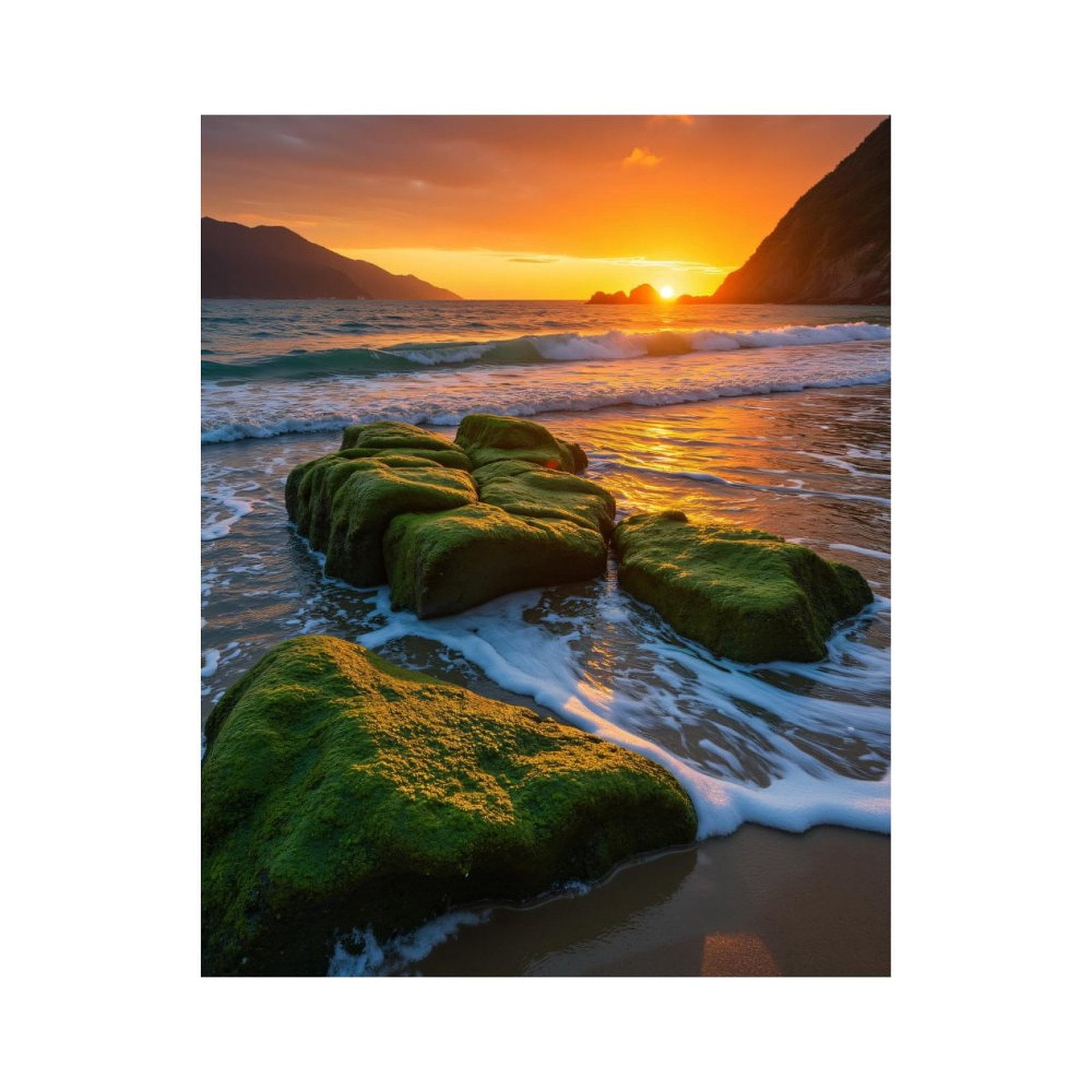Paint by Numbers Kit for Adults, Sunset Ocean Mossy Rocks Serenity Paint by Numbers, Easy Paint by Numbers Kit for Adults Beginner, DIY Adult Paint by Number Kits on Canvas, Home Decor