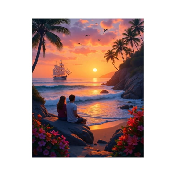 Paint by Numbers Kit for Adults, Sunset Ocean Romance Seascape Paint by Numbers, Easy Paint by Numbers Kit for Adults Beginner, DIY Adult Paint by Number Kits on Canvas, 12x16in Home Decor