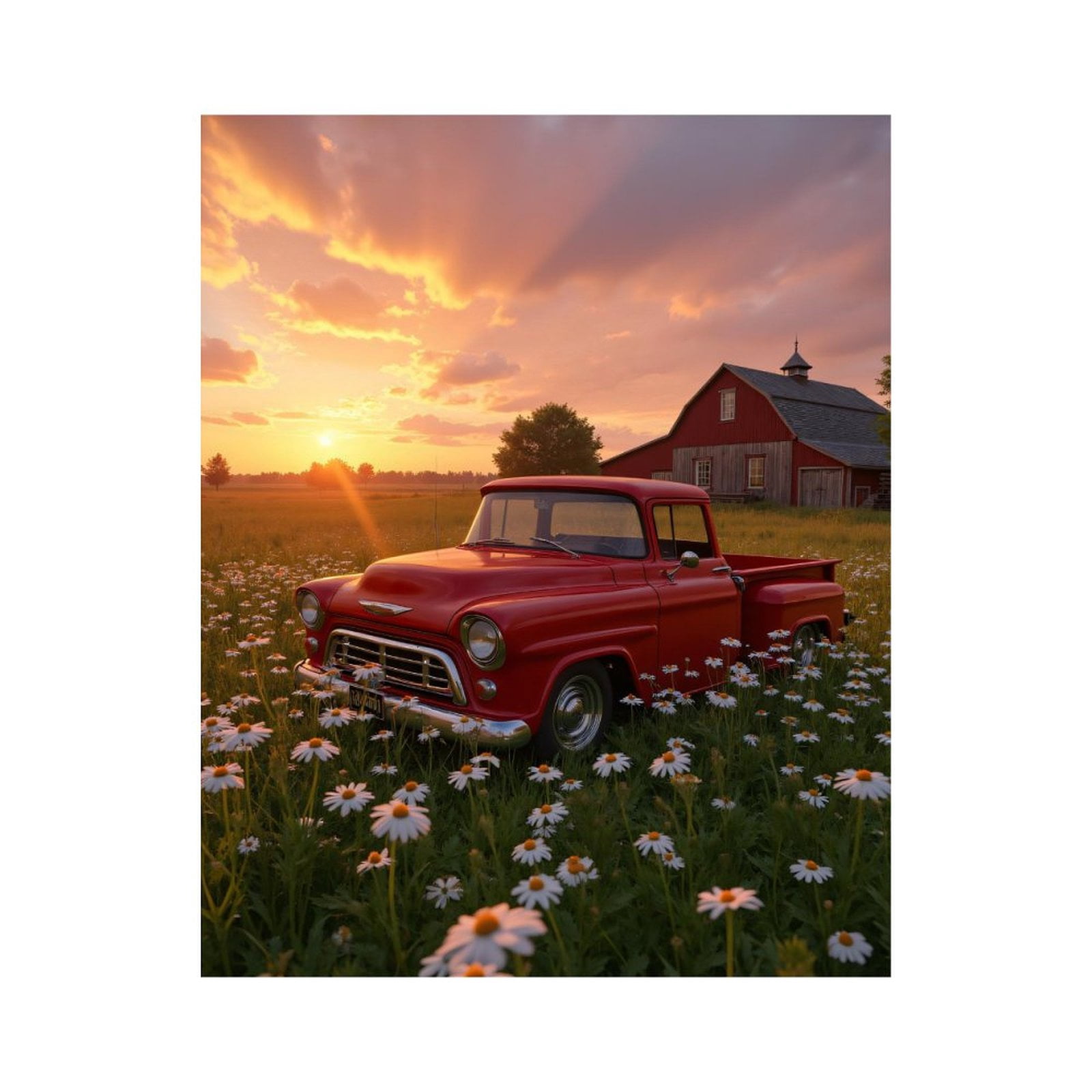 Paint by Numbers Kit for Adults, Sunset Red Truck Field Barn Paint by Numbers, Easy Paint by Numbers Kit for Adults Beginner, DIY Adult Paint by Number Kits on Canvas, Home Decor