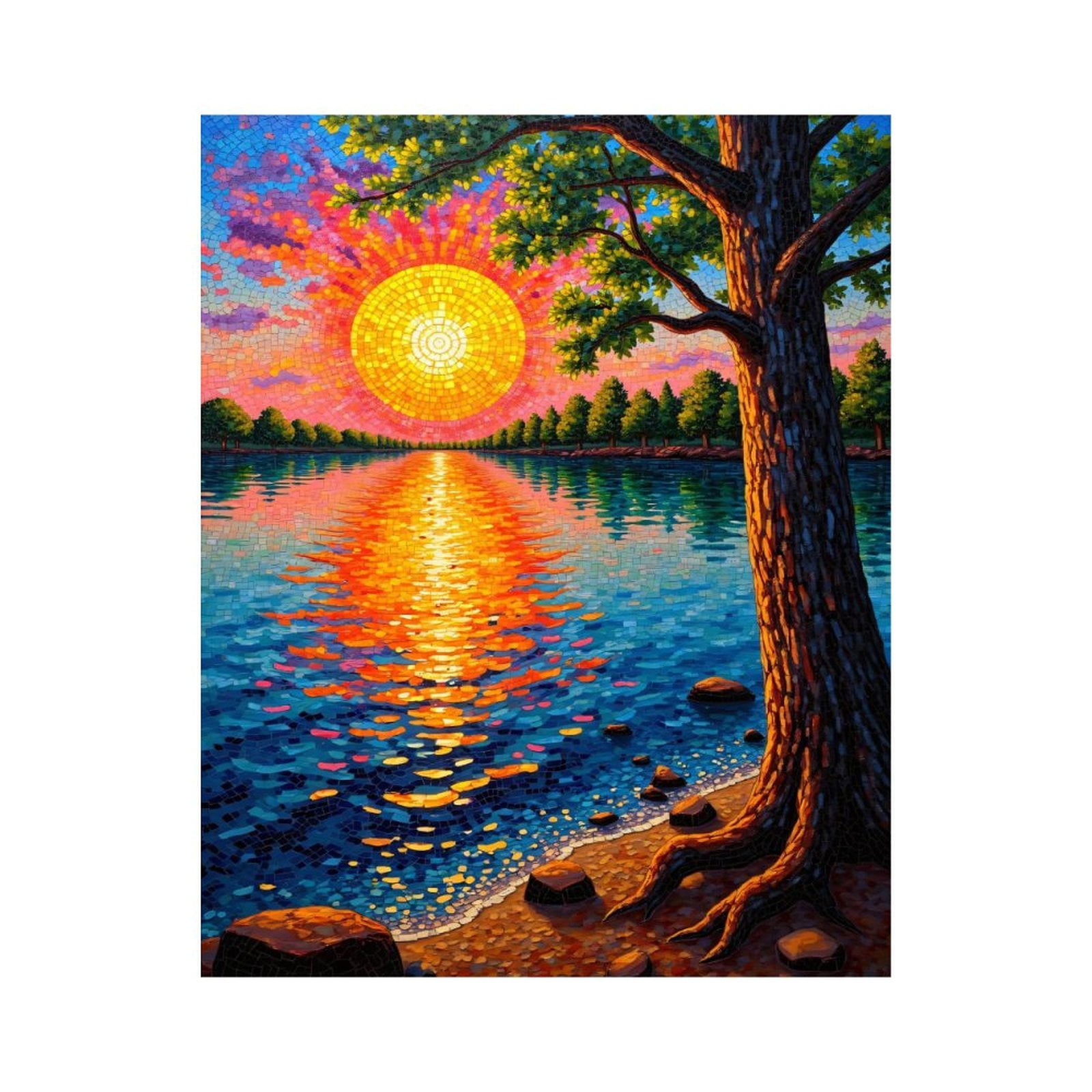 Paint by Numbers Kit for Adults, Sunset Over Water Mosaic Art Paint by Numbers, Easy Paint by Numbers Kit for Adults Beginner, DIY Adult Paint by Number Kits on Canvas, Home Decor