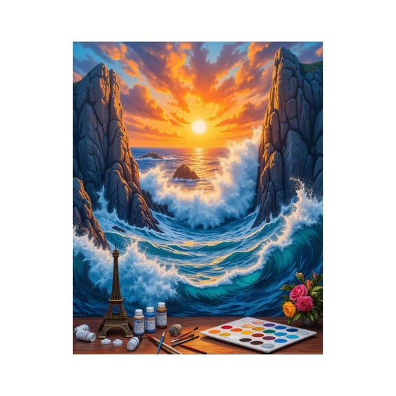 Paint by Numbers Kit for Adults, Sunset Waves Art Supplies Ocean Paint by Numbers, Easy Paint by Numbers Kit for Adults Beginner, DIY Adult Paint by Number Kits on Canvas, Home Decor