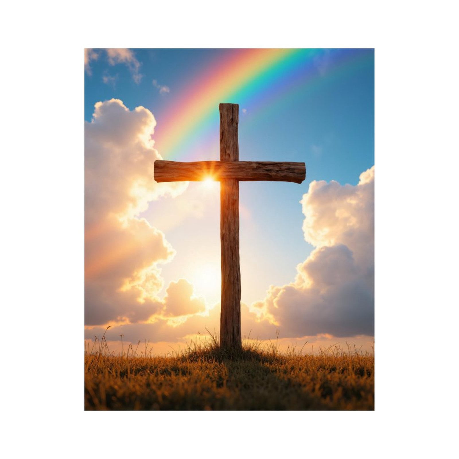 Paint by Numbers Kit for Adults, Sunset Wooden Cross Rainbow Sky Paint by Numbers, Easy Paint by Numbers Kit for Adults Beginner, DIY Adult Paint by Number Kits on Canvas, Home Decor