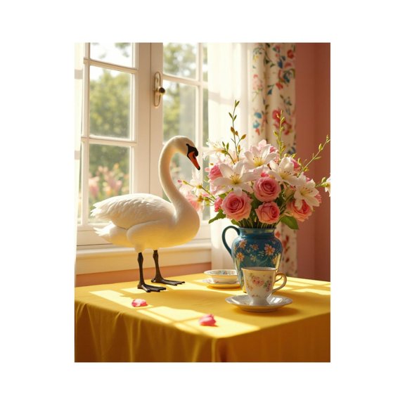 Paint by Numbers Kit for Adults, Swan Bouquet Sunny Tabletop Scene Paint by Numbers, Easy Paint by Numbers Kit for Adults Beginner, DIY Adult Paint by Number Kits on Canvas, 12x16in Home Decor