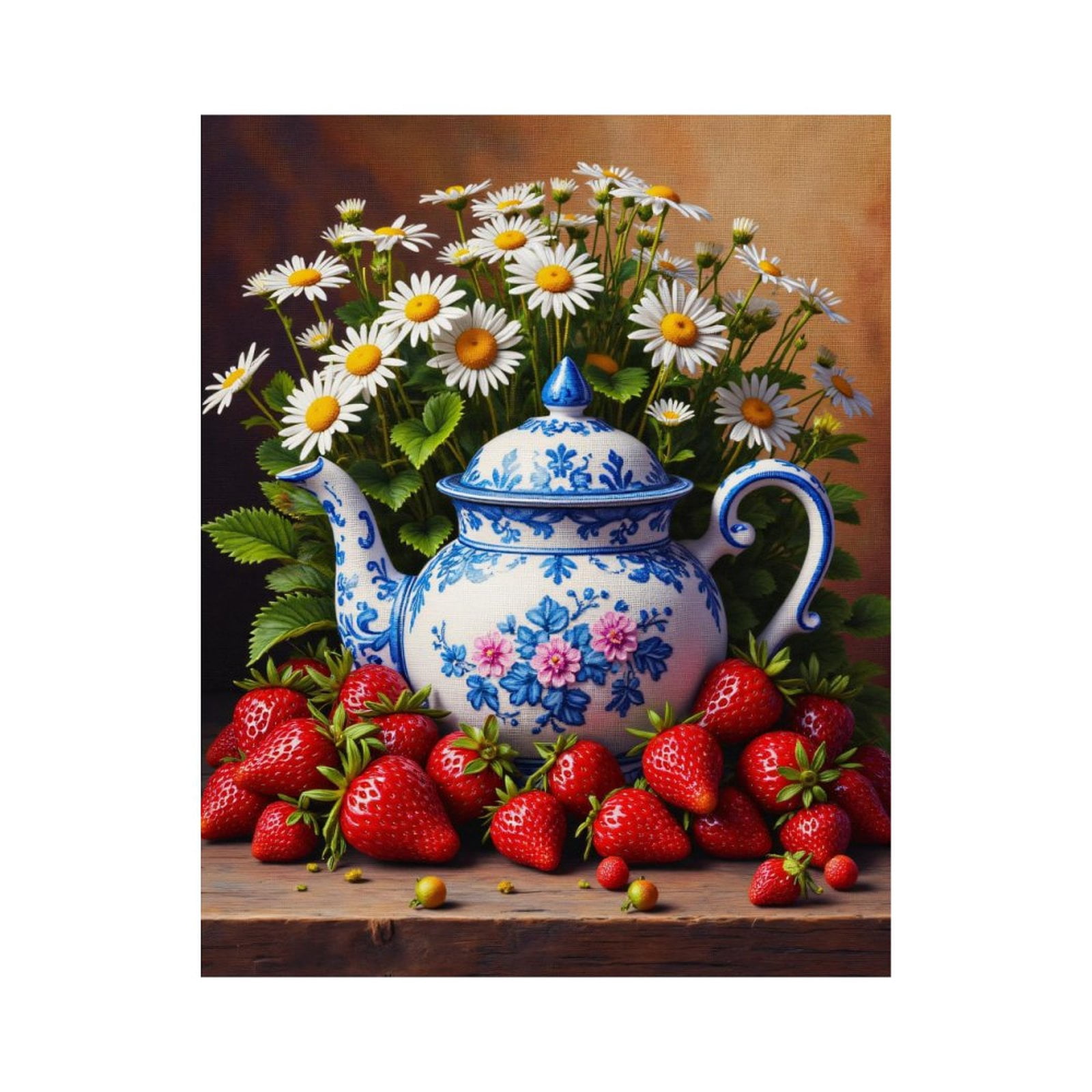 Paint by Numbers Kit for Adults, Tea Pot Daisies Strawberries Display Paint by Numbers, Easy Paint by Numbers Kit for Adults Beginner, DIY Adult Paint by Number Kits on Canvas, Home Decor