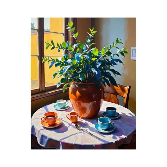 Paint by Numbers Kit for Adults, Tea Time Ceramic Plant Decor Paint by Numbers, Easy Paint by Numbers Kit for Adults Beginner, DIY Adult Paint by Number Kits on Canvas, Home Decor