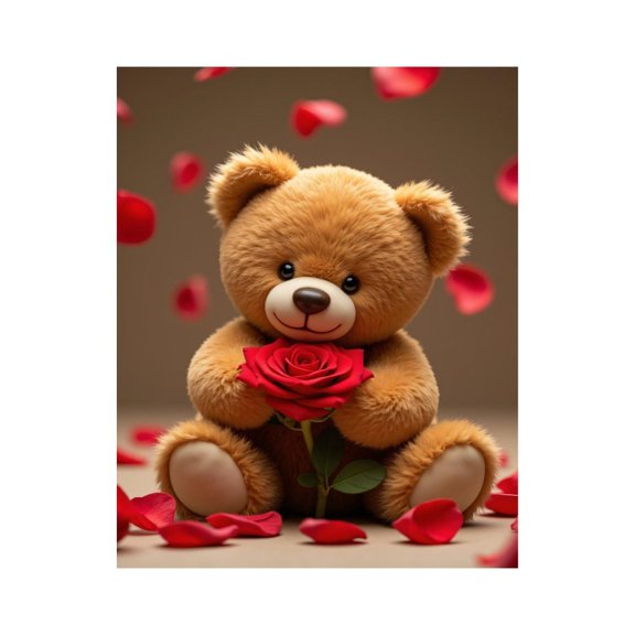 Paint by Numbers Kit for Adults, Teddy Bear Red Rose Petals Cute Paint by Numbers, Easy Paint by Numbers Kit for Adults Beginner, DIY Adult Paint by Number Kits on Canvas, Home Decor