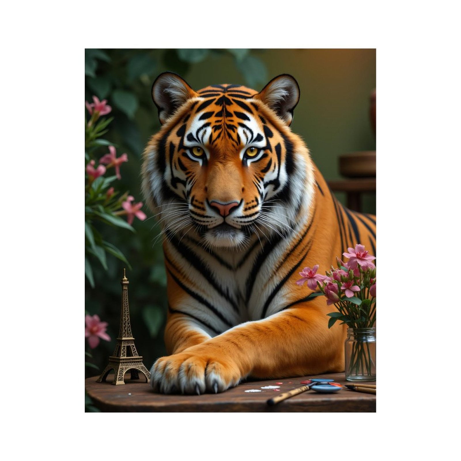 Paint by Numbers Kit for Adults, Tiger Art Flowers Miniature Tower Paint by Numbers, Easy Paint by Numbers Kit for Adults Beginner, DIY Adult Paint by Number Kits on Canvas, Home Decor
